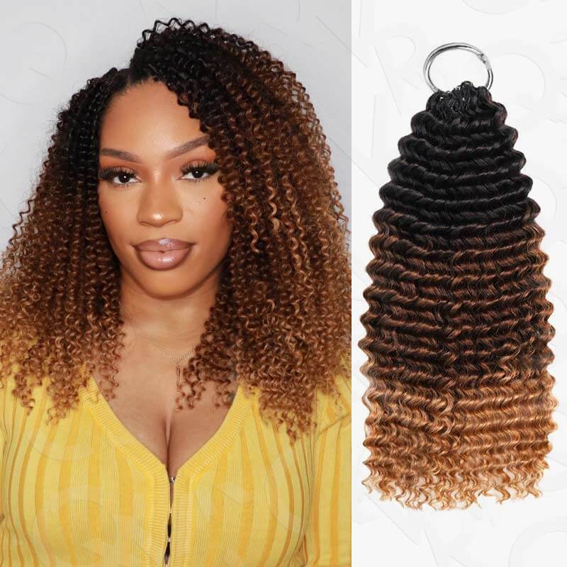QVR Ombre #T1B/30/27 Small Kinky Curly Machine Made Feather Crochet Human Hair Extensions - Image 5