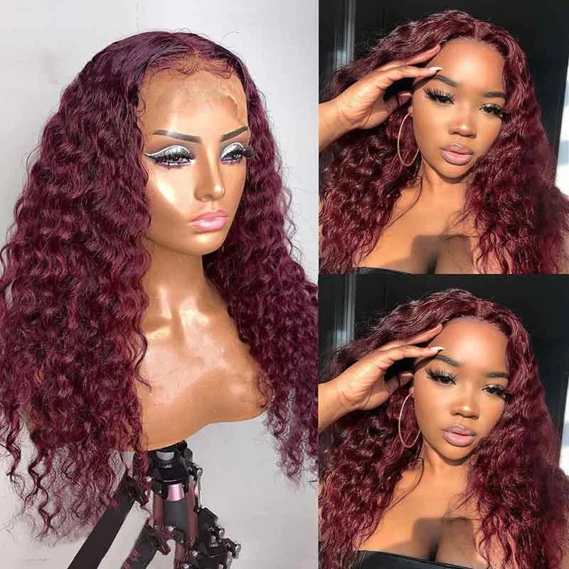 QVR 99J Burgundy Deep Wave Wigs Remy Human Hair Glueless Wigs 16-30 Inch Colored Curly 13x4 Lace Frontal Wigs - Image 6