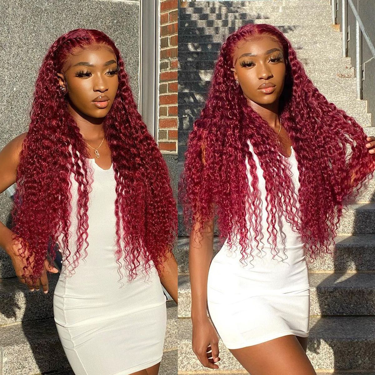 QVR 99J Burgundy Deep Wave Wigs Remy Human Hair Glueless Wigs 16-30 Inch Colored Curly 13x4 Lace Frontal Wigs - Image 7