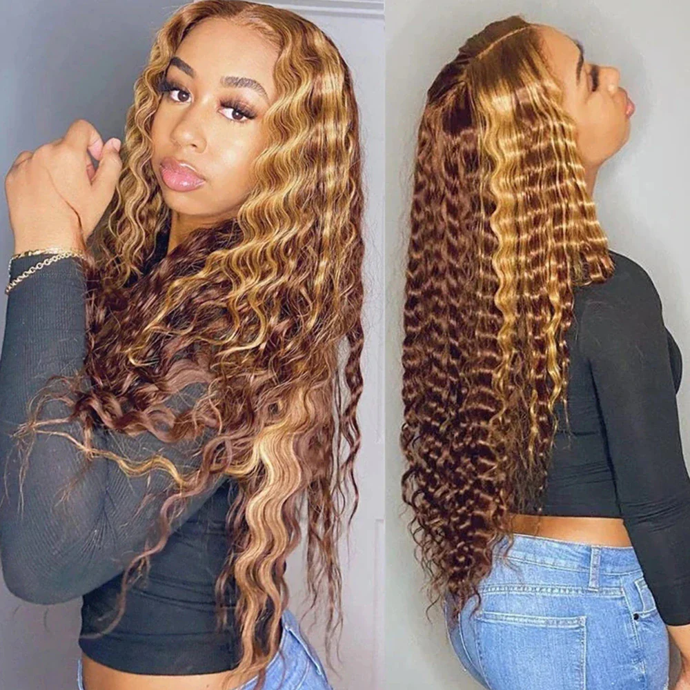 QVR Deep Wave Wigs Virgin Hair Kinky Curly Wigs Pre Plucked 13x6 4x4 HD Lace Frontal Wigs Piano Brown Blonde - Image 9