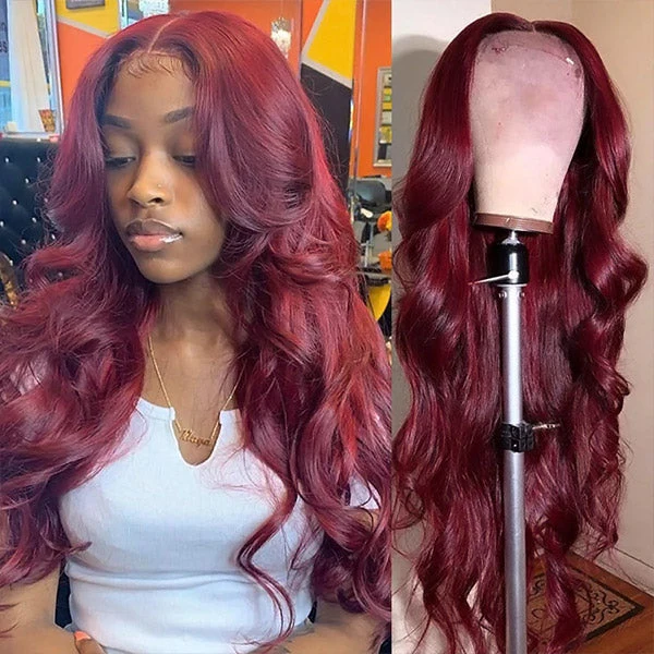 99J HD Lace Wig Body Wave Wig 4x4 Lace Closure Wig Burgundy Human Hair Wig - Image 3