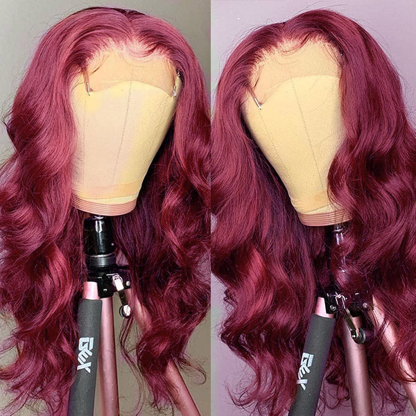 99J HD Lace Wig Body Wave Wig 4x4 Lace Closure Wig Burgundy Human Hair Wig - Image 4