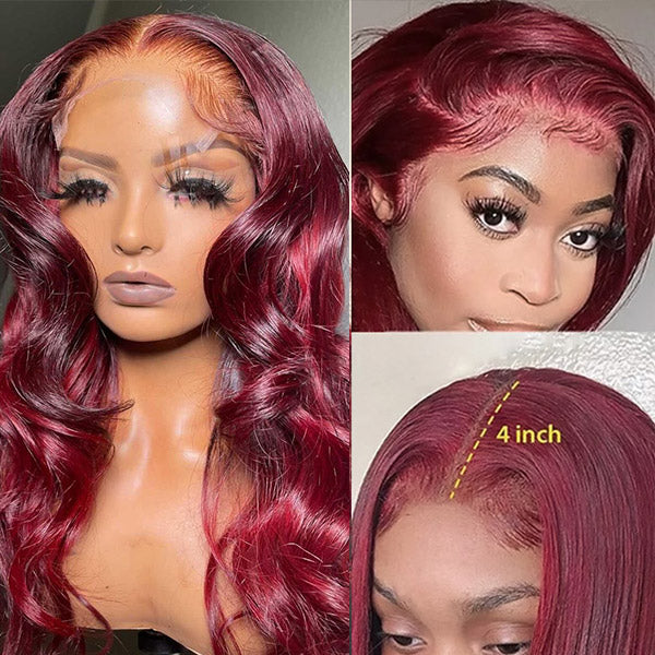 99J HD Lace Wig Body Wave Wig 4x4 Lace Closure Wig Burgundy Human Hair Wig - Image 5