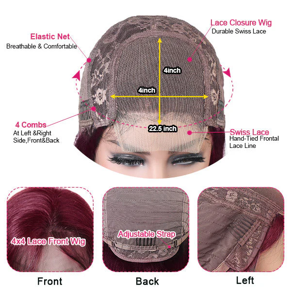 99J HD Lace Wig Body Wave Wig 4x4 Lace Closure Wig Burgundy Human Hair Wig - Image 7