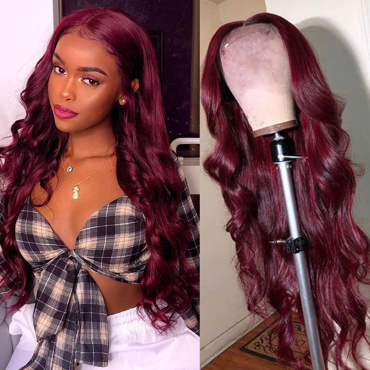 QVR New 99J HD 13x4 5x5 Lace Frontal Wigs Affordable Burgundy Straight Wigs - Image 3