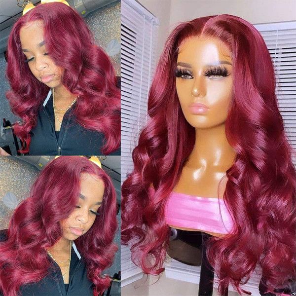 QVR New 99J HD 13x4 5x5 Lace Frontal Wigs Affordable Burgundy Straight Wigs - Image 6