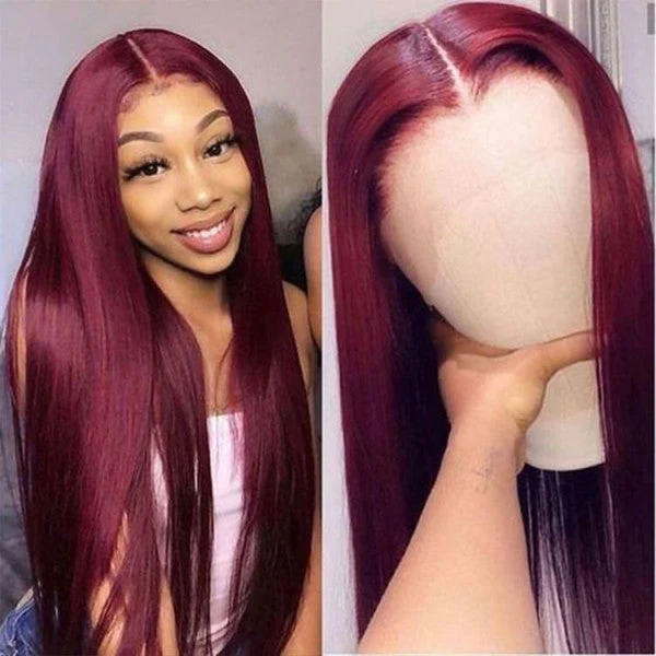 QVR New 99J HD 13x4 5x5 Lace Frontal Wigs Affordable Burgundy Straight Wigs - Image 8