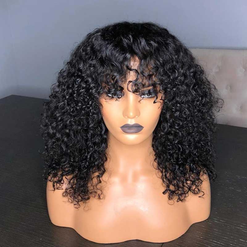 QVR 12A Grade Kinky Curly Wig Brazilian Human Hair Wigs With Bangs Full Machine Made Fringe Wigs - Image 5