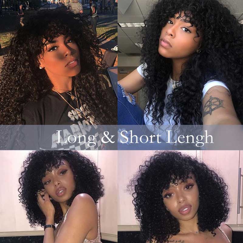QVR 12A Grade Kinky Curly Wig Brazilian Human Hair Wigs With Bangs Full Machine Made Fringe Wigs - Image 7