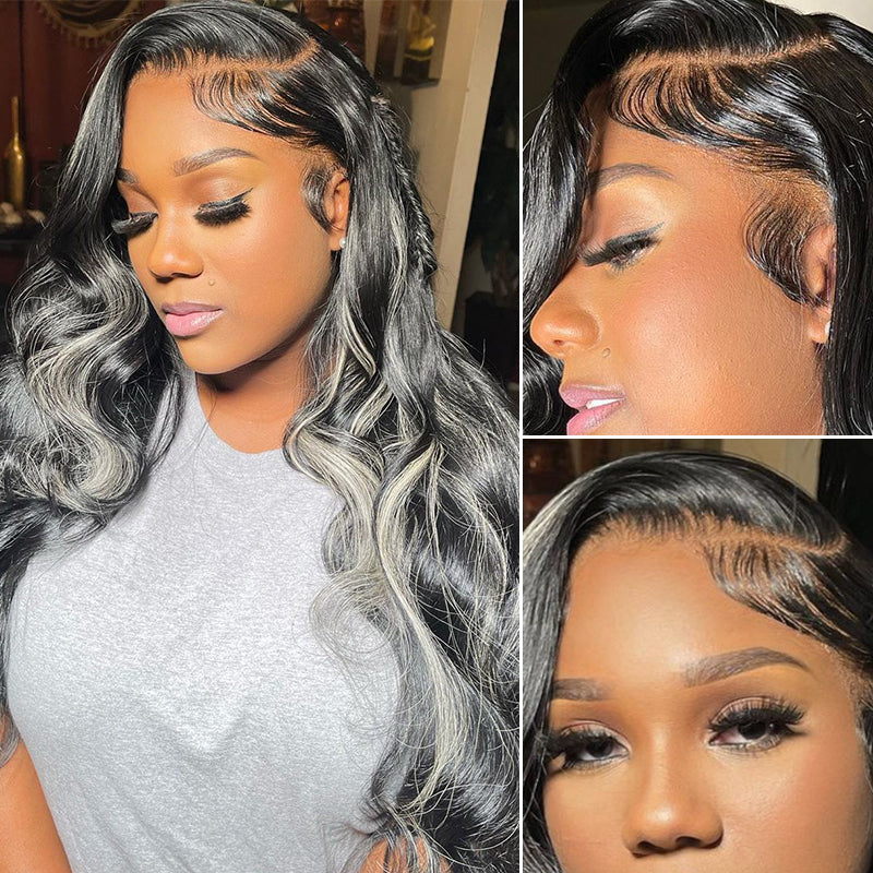 QVR Platinum Blonde Highlights Colored Wig 4x4/13x4 HD Transparent Lace Frontal Wig Mix Color Human Hair Wig - Image 10