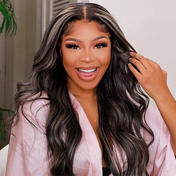 QVR Platinum Blonde Highlights Colored Wig 4x4/13x4 HD Transparent Lace Frontal Wig Mix Color Human Hair Wig - Image 3