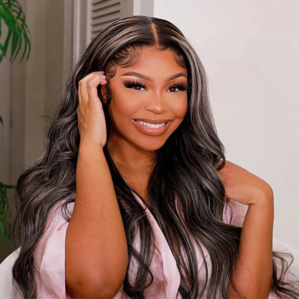 QVR Platinum Blonde Highlights Colored Wig 4x4/13x4 HD Transparent Lace Frontal Wig Mix Color Human Hair Wig - Image 4