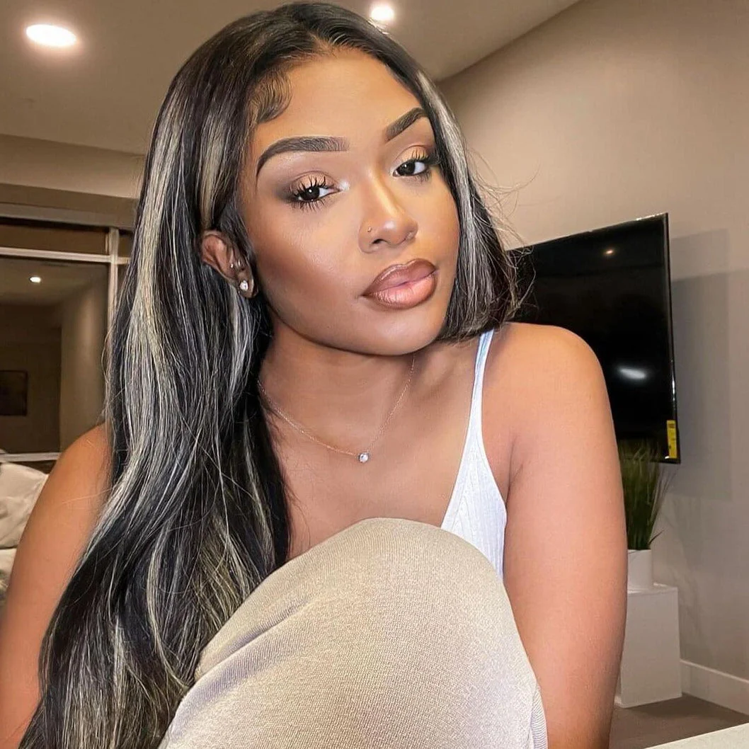 QVR Platinum Blonde Highlights Colored Wig 4x4/13x4 HD Transparent Lace Frontal Wig Mix Color Human Hair Wig - Image 7