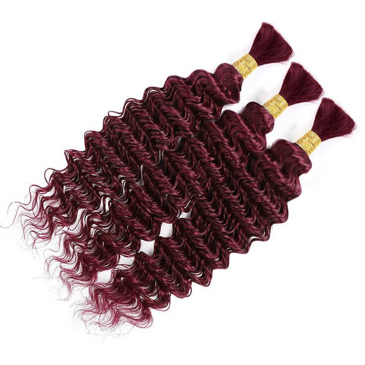 B3G1|QVR Burgundy Deep Wave Bulk Hair Extensions for Boho Knotless Braiding - Image 3