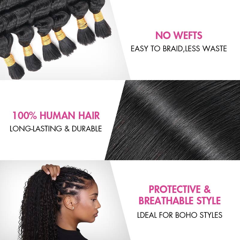 QVR Water Wave Bulk Hair Extensions for Boho Knotless Braiding - Image 4