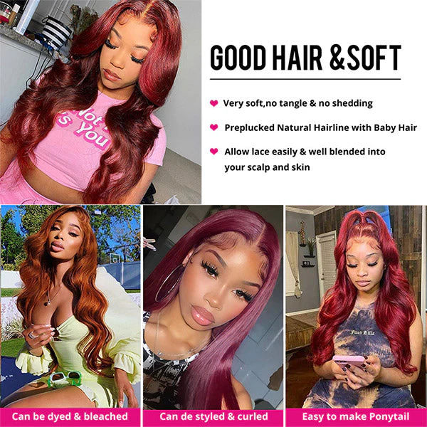 Burgundy Human Hair Bundles with Closure 99J Body Wave Hair 3 Bundles with Lace Closure - Image 6