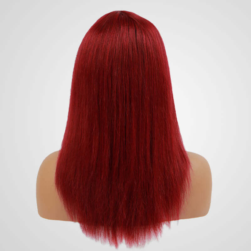 Flash Sale|Burgundy Straight Machine Made Wig With Bang No Lace - Image 4