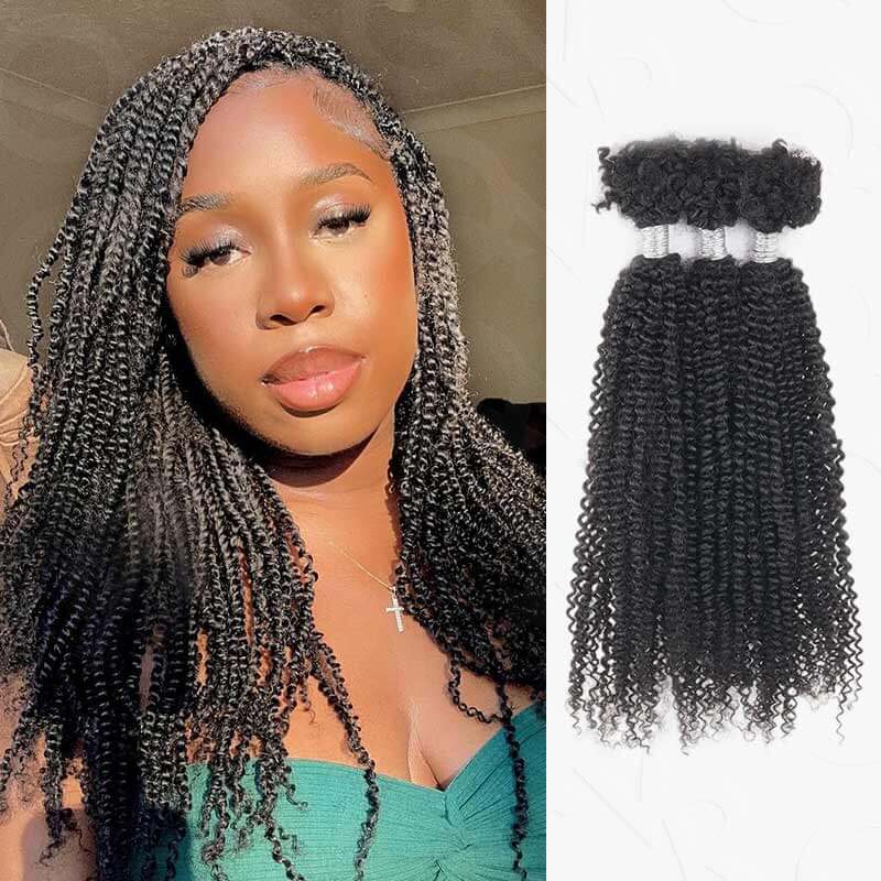 QVR Human Afro Kinky V Bulk Natural Curly Hair for Kinky Twist Crochet Braiding Hair - Image 8