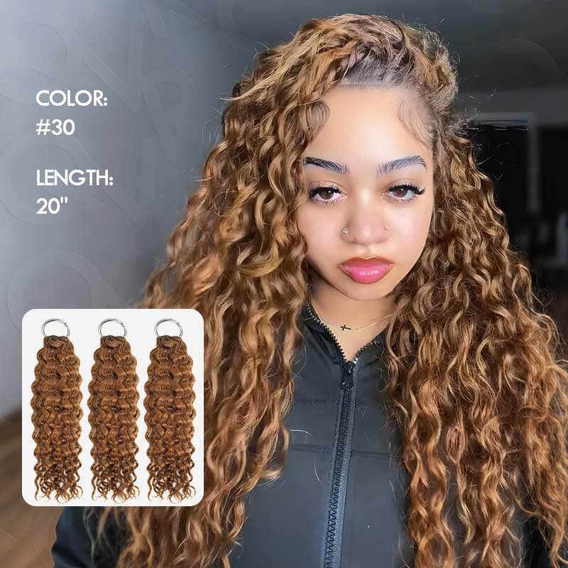 QVR Auburn Brown #30 Crochet Hair Water Wave Machine Made Feather Human Hair Extension - Image 5