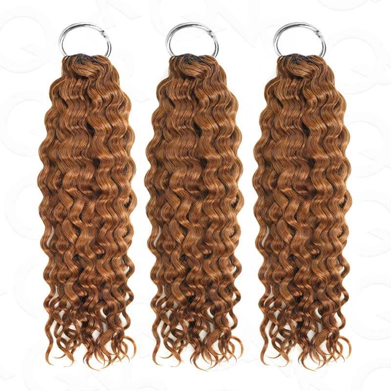 QVR Auburn Brown #30 Crochet Hair Water Wave Machine Made Feather Human Hair Extension - Image 6