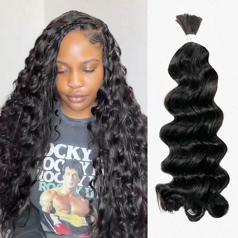 B3G1|QVR Natural Black Bulk Human HairExtensions for Boho Knotless Braiding - Image 13