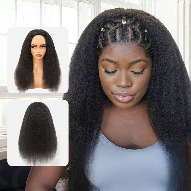 QVR Glueless Kinky Straight Half Wig 250% Density Human Hair Wig Wear Go Flip Over Wig - Image 4