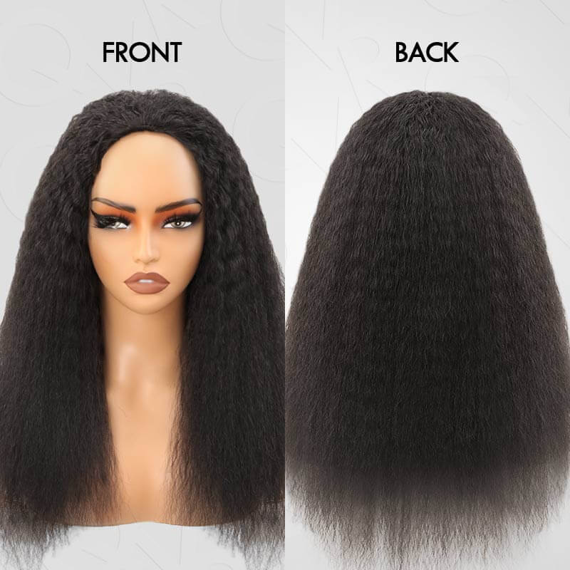QVR Glueless Kinky Straight Half Wig 250% Density Human Hair Wig Wear Go Flip Over Wig - Image 7