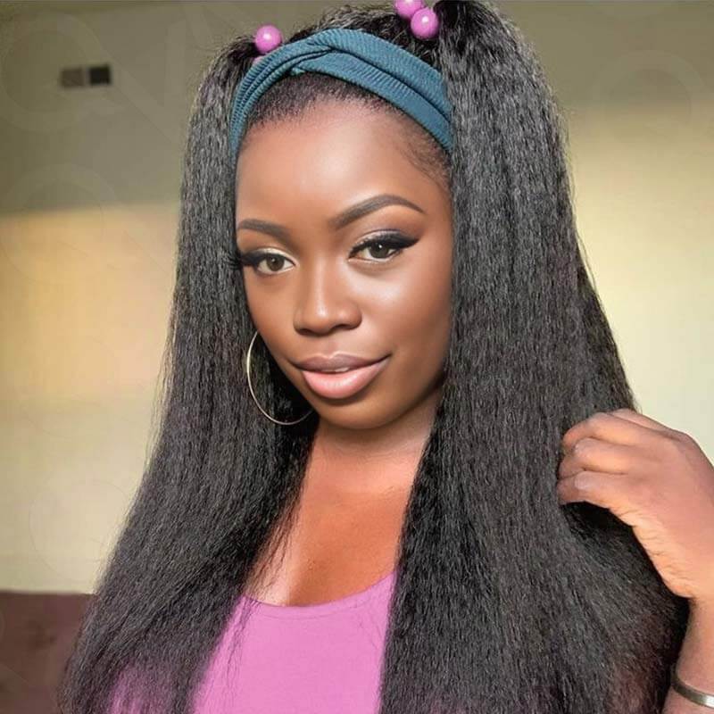 QVR Glueless Kinky Straight Half Wig 250% Density Human Hair Wig Wear Go Flip Over Wig - Image 9