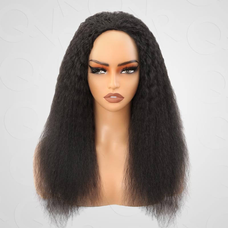 QVR Glueless Kinky Straight Half Wig 250% Density Human Hair Wig Wear Go Flip Over Wig - Image 10