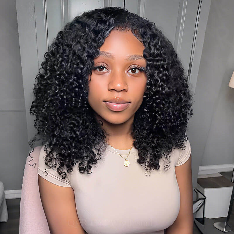 QVR Glueless Twist Curly Half Wig 250% Density Human Hair Wig Wear Go Flip Over Wig - Image 3