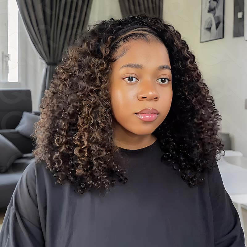 QVR Glueless Kinky Curly Half Wig 250% Density Human Hair Wig Wear Go Flip Over Wig - Image 16