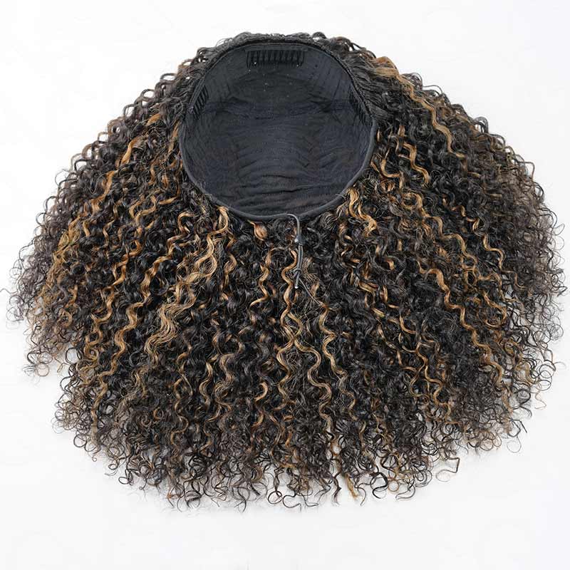 QVR Glueless Blonde Highlight Twist Curly Half Wig 250% Density Human Hair Wig #1B/27 Wear Go Flip Over Wig - Image 3