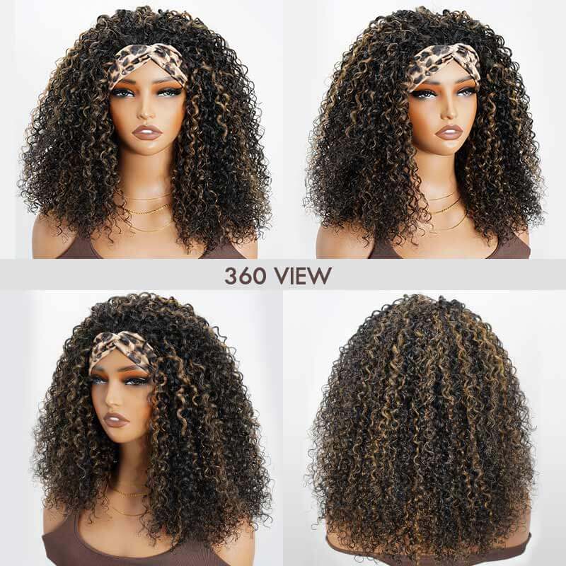 QVR Glueless Blonde Highlight Twist Curly Half Wig 250% Density Human Hair Wig #1B/27 Wear Go Flip Over Wig - Image 5