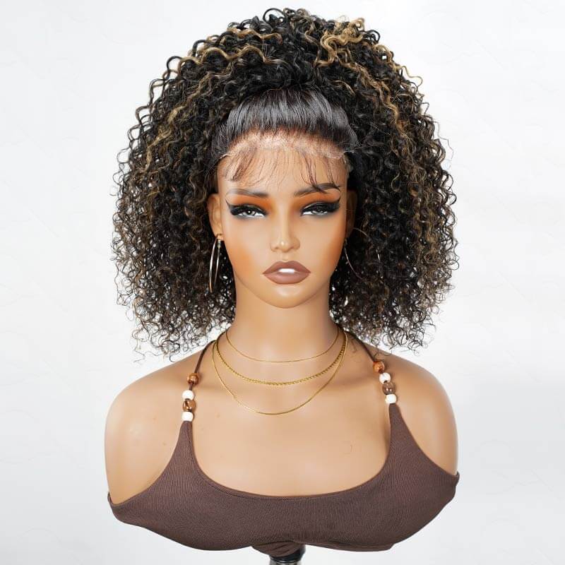 QVR Glueless Blonde Highlight Twist Curly Half Wig 250% Density Human Hair Wig #1B/27 Wear Go Flip Over Wig - Image 7