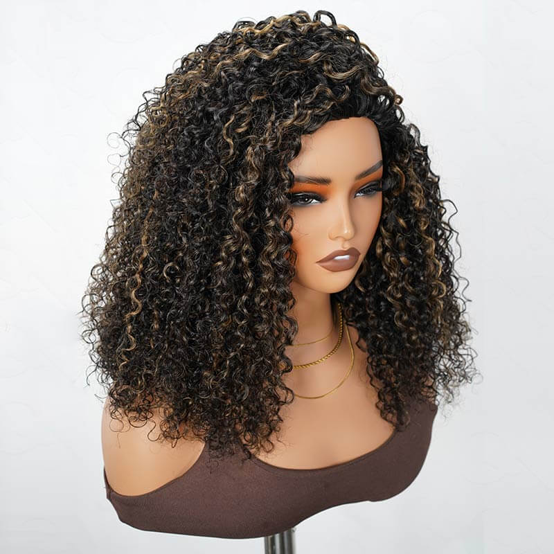 QVR Glueless Blonde Highlight Twist Curly Half Wig 250% Density Human Hair Wig #1B/27 Wear Go Flip Over Wig - Image 8