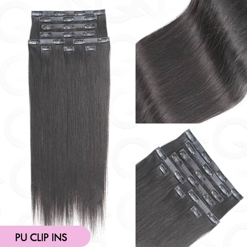 QVR Invisible 9PCS Weft Clip In Hair Extensions 5PCS Volumizer Natural Straight PU Clip In Human Hair - Image 4