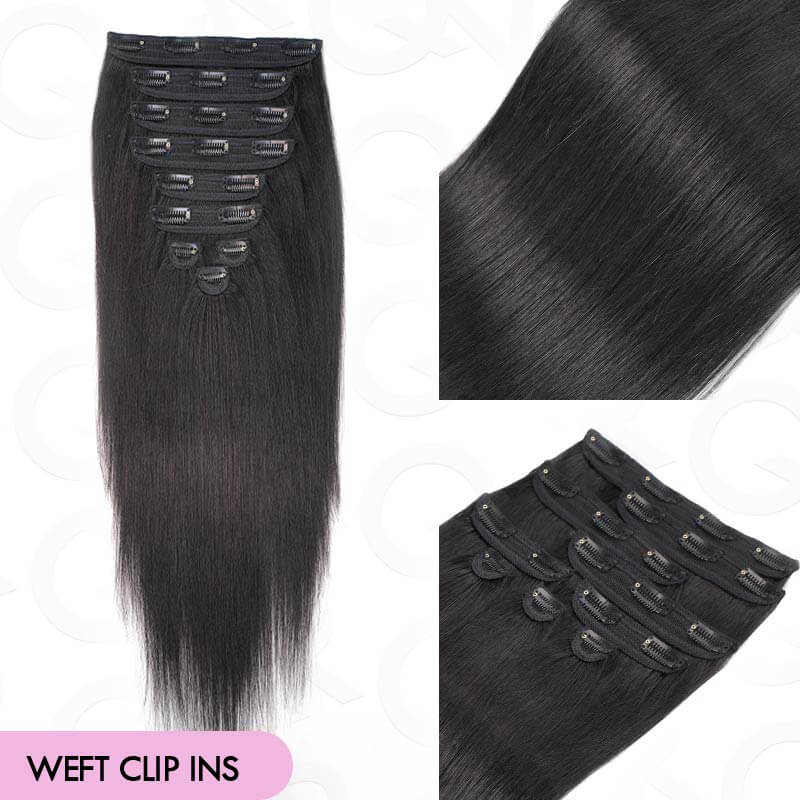 QVR Invisible 9PCS Weft Clip In Hair Extensions 5PCS Volumizer Natural Straight PU Clip In Human Hair - Image 5