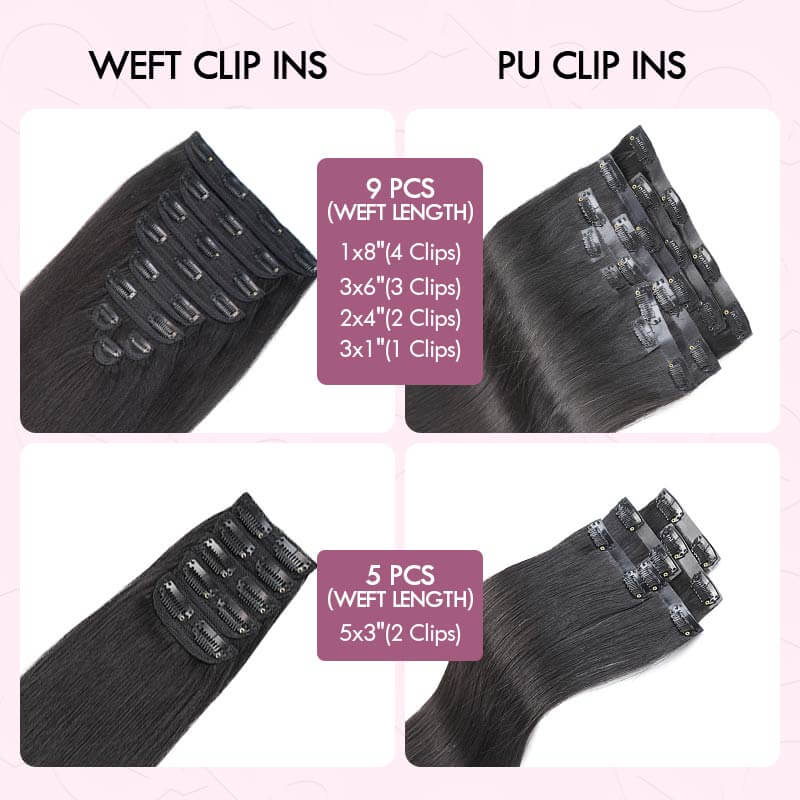QVR Invisible 9PCS Weft Clip In Hair Extensions 5PCS Volumizer Natural Straight PU Clip In Human Hair - Image 9
