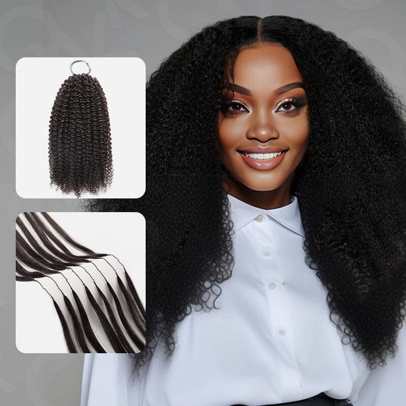 QVR Afro Kinky Curly Crochet Hair Machine Made Natural Black Feather Human Hair Extension - Image 9