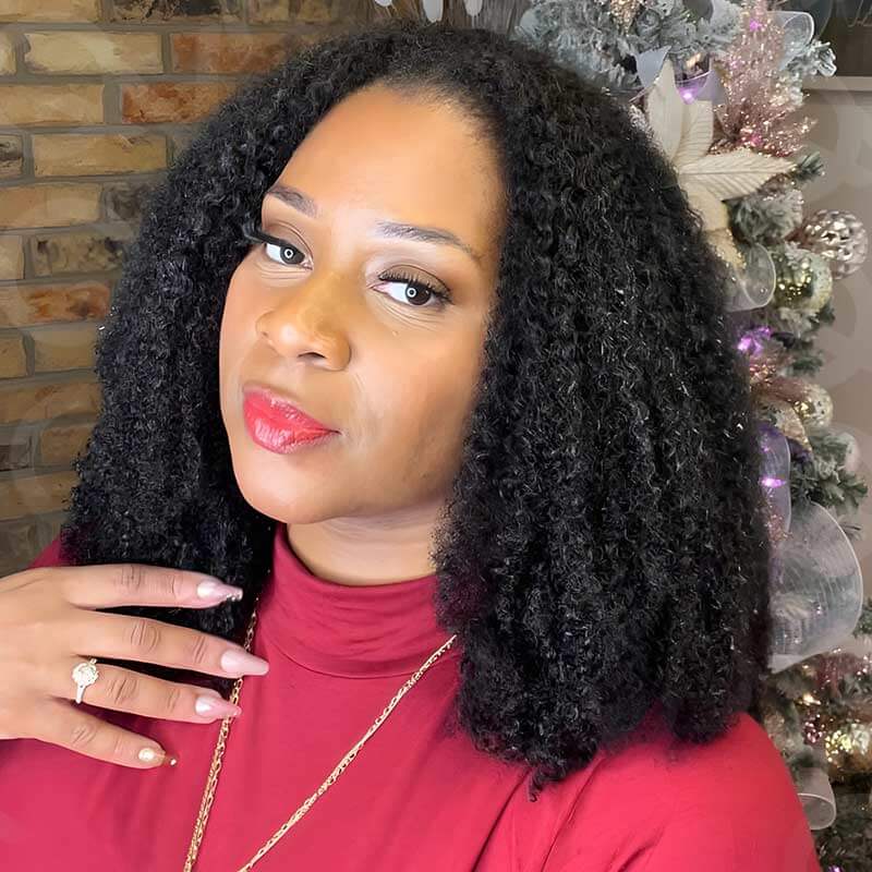 QVR Afro Kinky Curly Crochet Hair Machine Made Natural Black Feather Human Hair Extension - Image 16