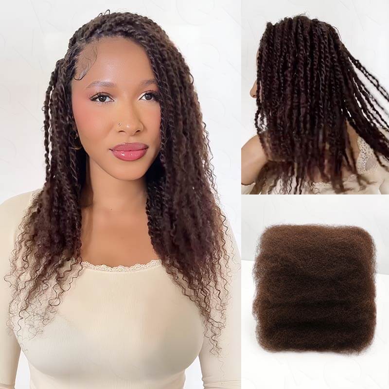 QVR Dark Brown Afro kinky Bulk Hair Extensions For Braiding Dreadlock Human Hair - Image 6