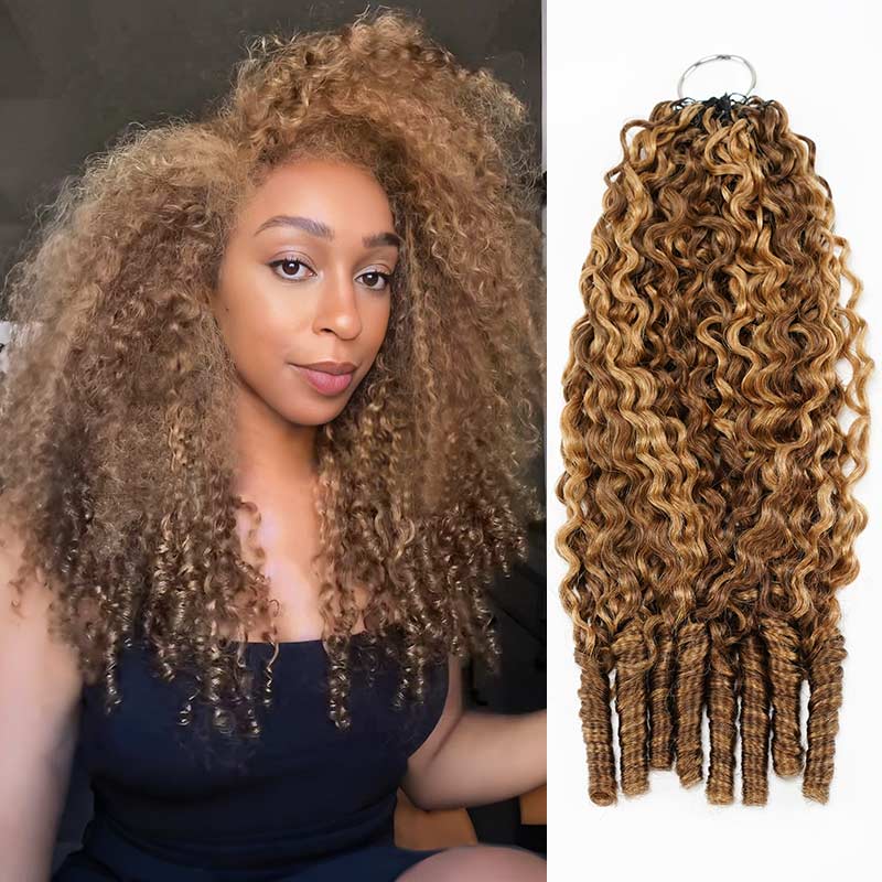 Member Sale|QVR Seamless Burmese Curly Feather Crochet Hair Highlight #P4/27 Machine Made Human Hair Extensions - Image 3