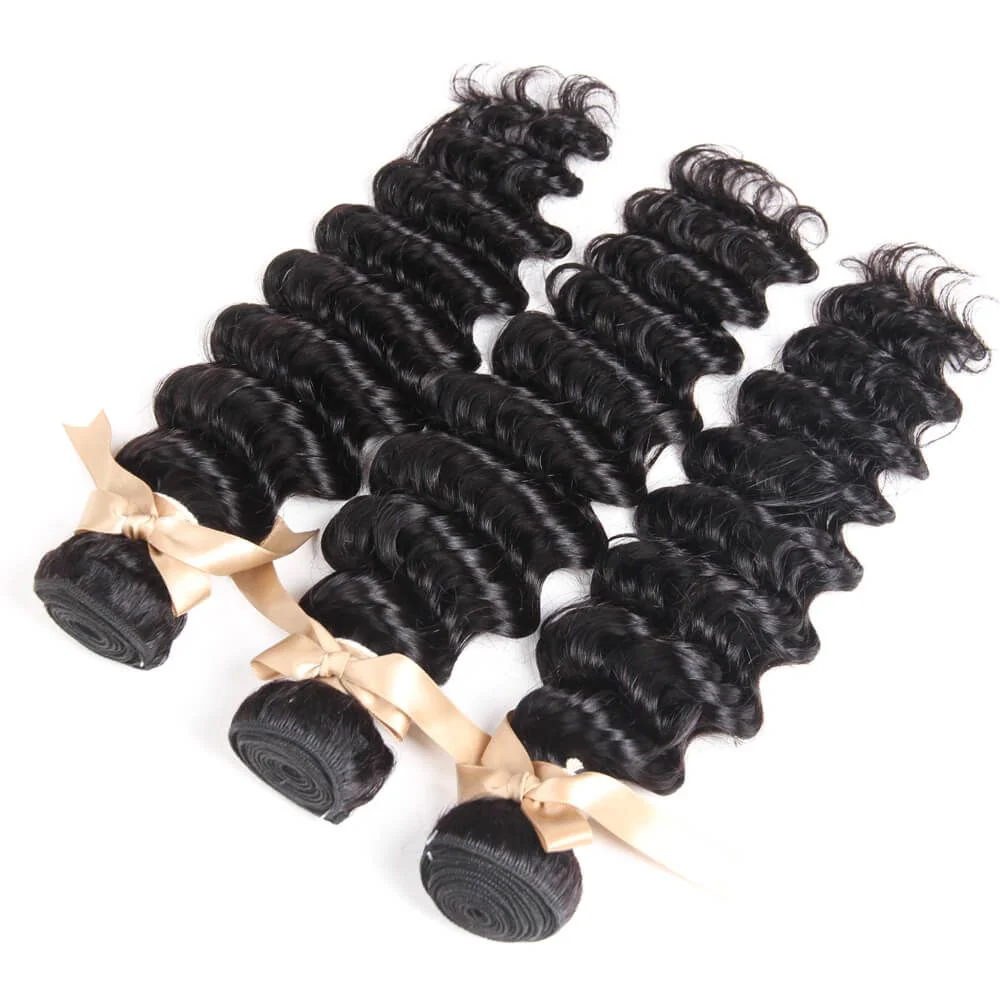 QVR Deep Wave Remy Human Hair 3 Bundles Hair Loose Hair Bundle Extensions Natural Color - Image 3