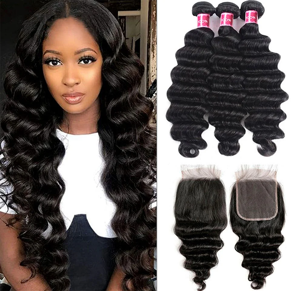 Loose Deep Wave Bundles with Closure Peruvian Hair Bundles with Closure Remy 100% Human Hair Bundles with 4x4 lace Closure - Image 10