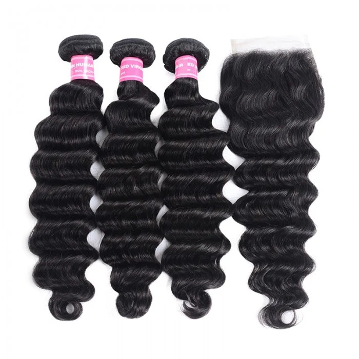 Loose Deep Wave Bundles with Closure Peruvian Hair Bundles with Closure Remy 100% Human Hair Bundles with 4x4 lace Closure - Image 4