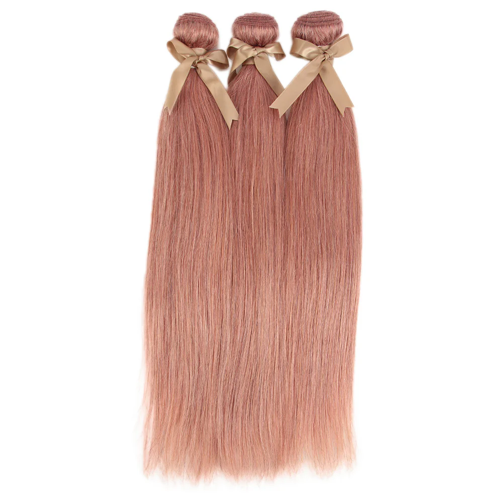 QVR Pink Straight Weave Bundles Remy Human Hair Extensions 3 pieces Soft and Bouncy - Image 3