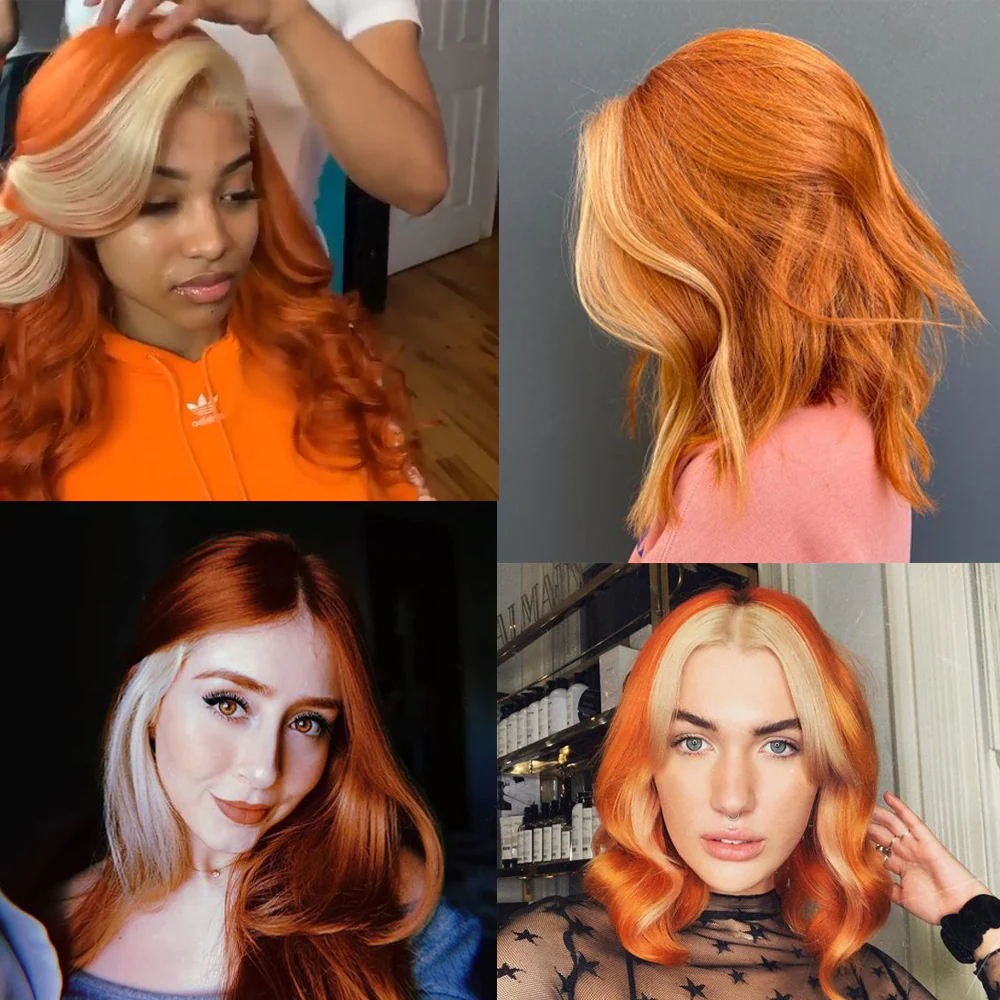 QVR Body Wave Human Hair Bundles 3 Ginger Orange Human Hair Bundles with Blonde Lace Closure Skunk Stripe - Image 3