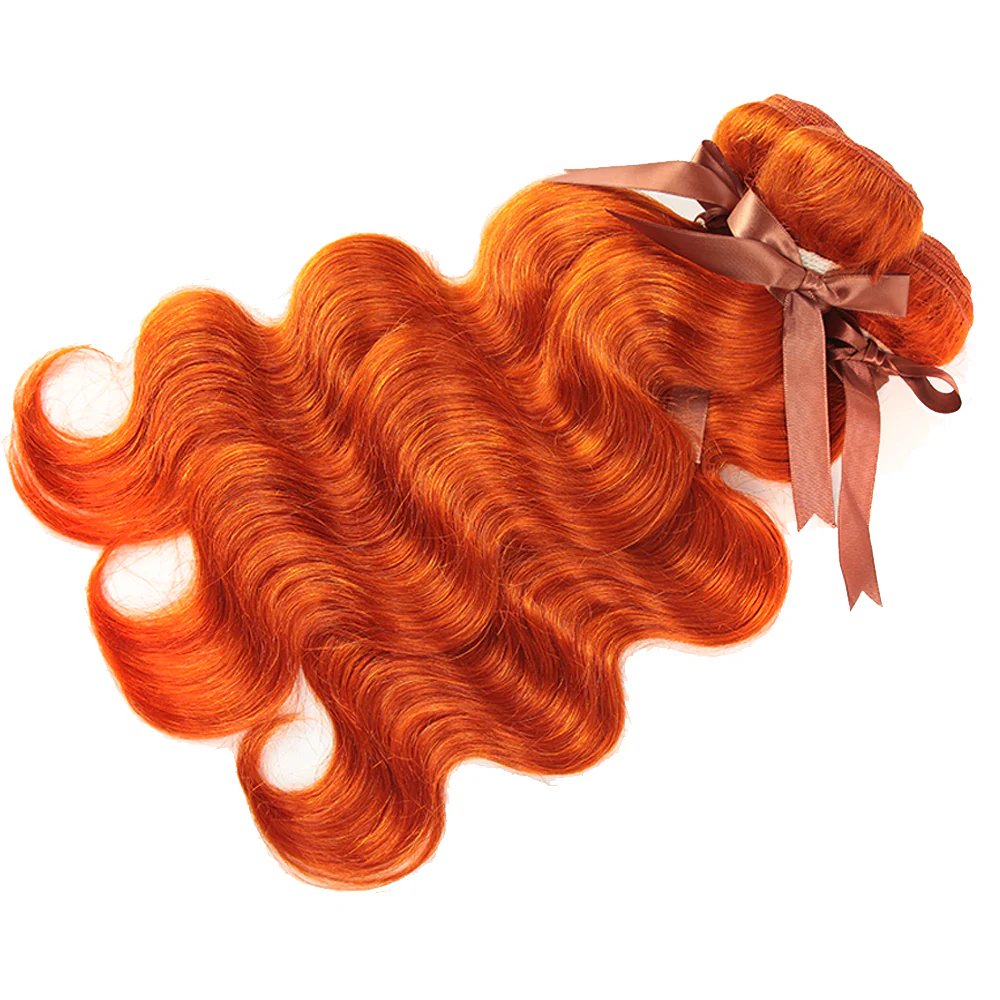 QVR Body Wave Human Hair Bundles 3 Ginger Orange Human Hair Bundles with Blonde Lace Closure Skunk Stripe - Image 4