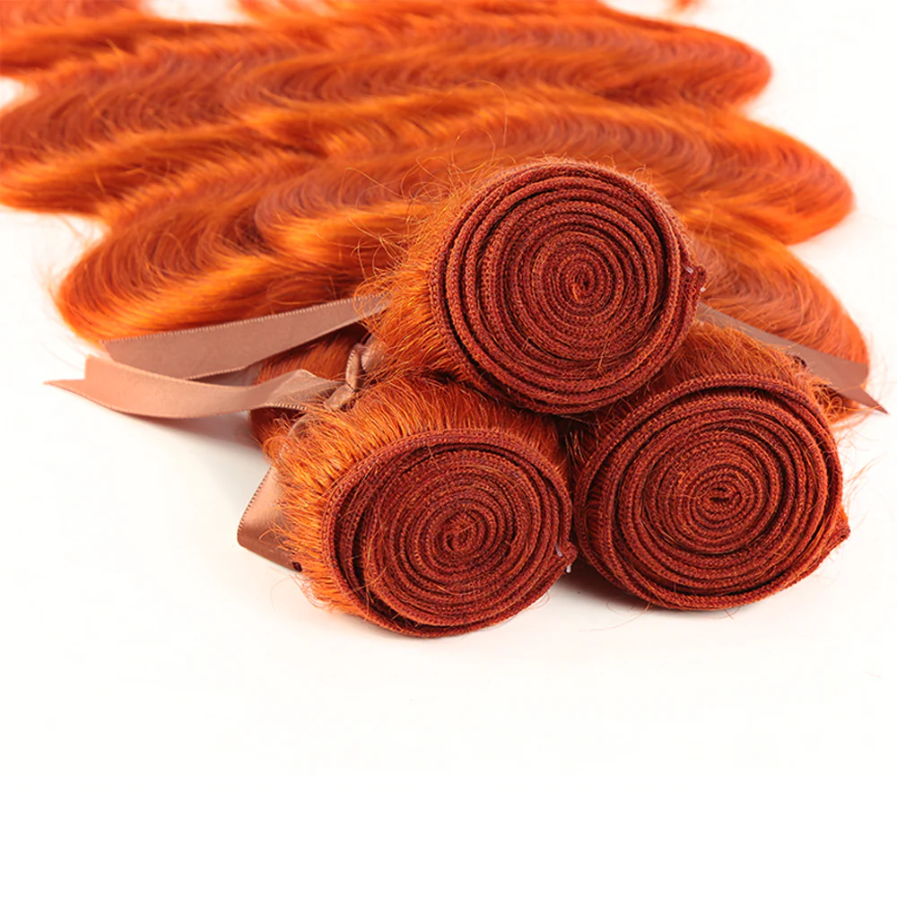 QVR Body Wave Human Hair Bundles 3 Ginger Orange Human Hair Bundles with Blonde Lace Closure Skunk Stripe - Image 5