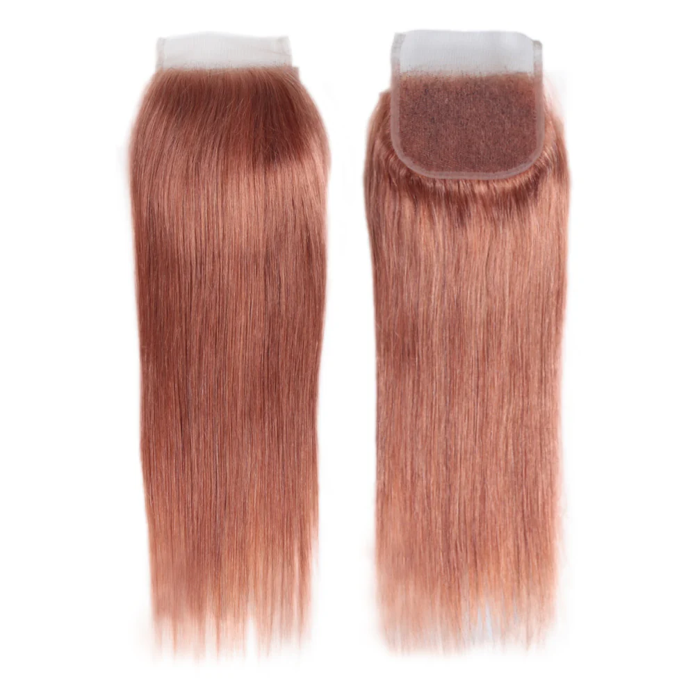 QVR Straight Bundles With Closure Remy Human Hair Weave 3 bundles with 4*4 Lace Closure Pink Color - Image 3
